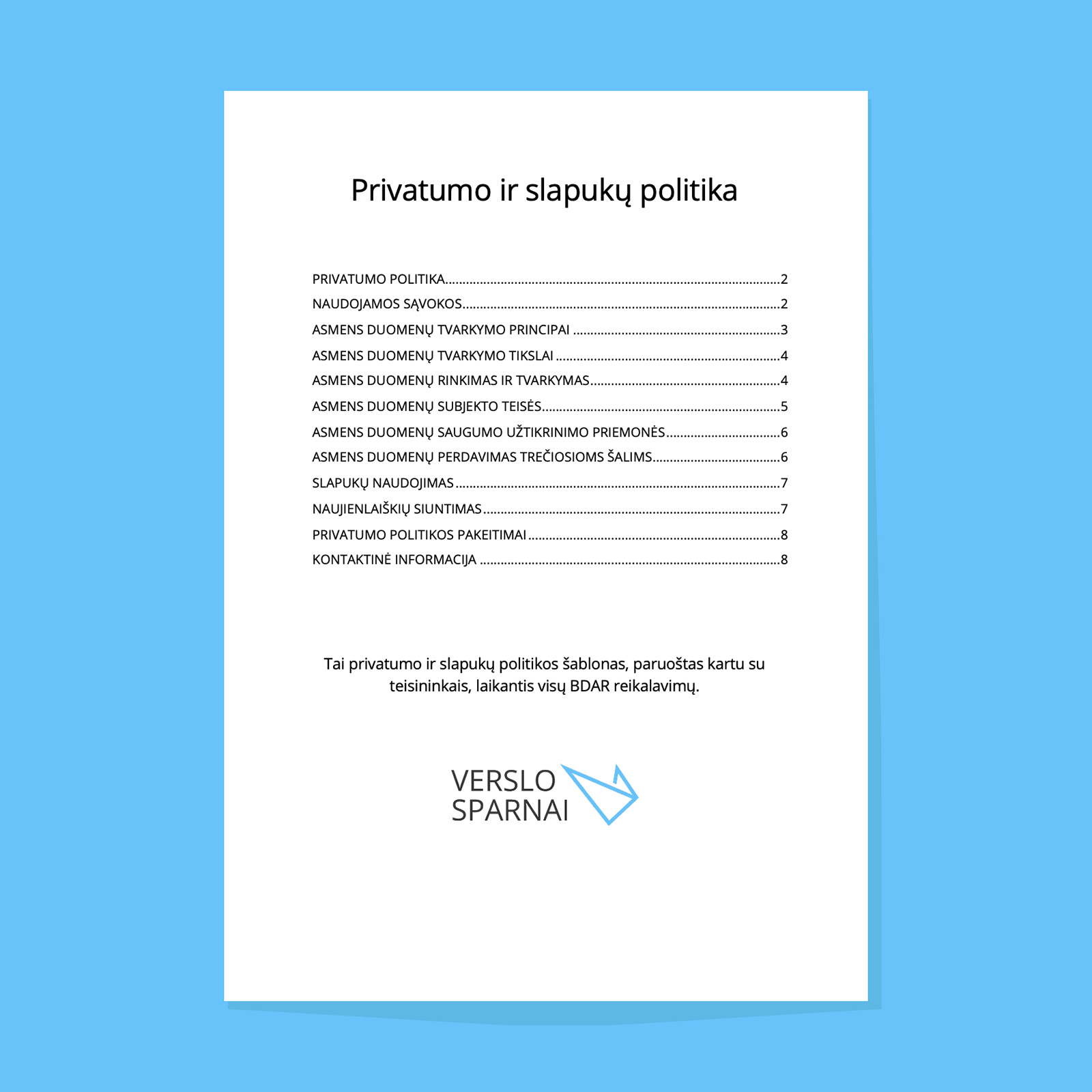 Privatumo ir slapukų politikos šablonas